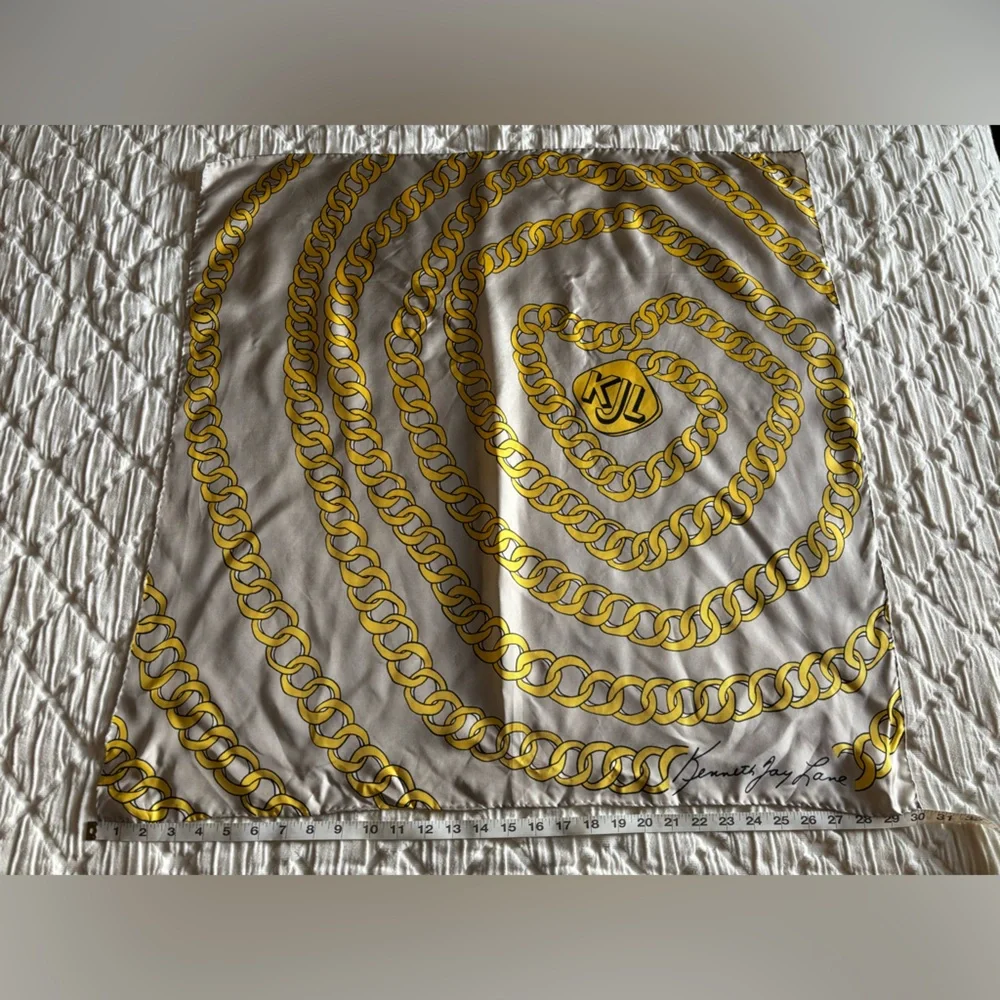 Vintage Kenneth Jay Lane Chain Print‎ Silk Scarf 30x30